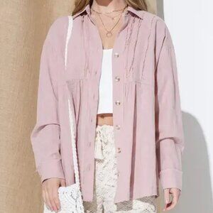 Cotton Pleated Button Up Shirt